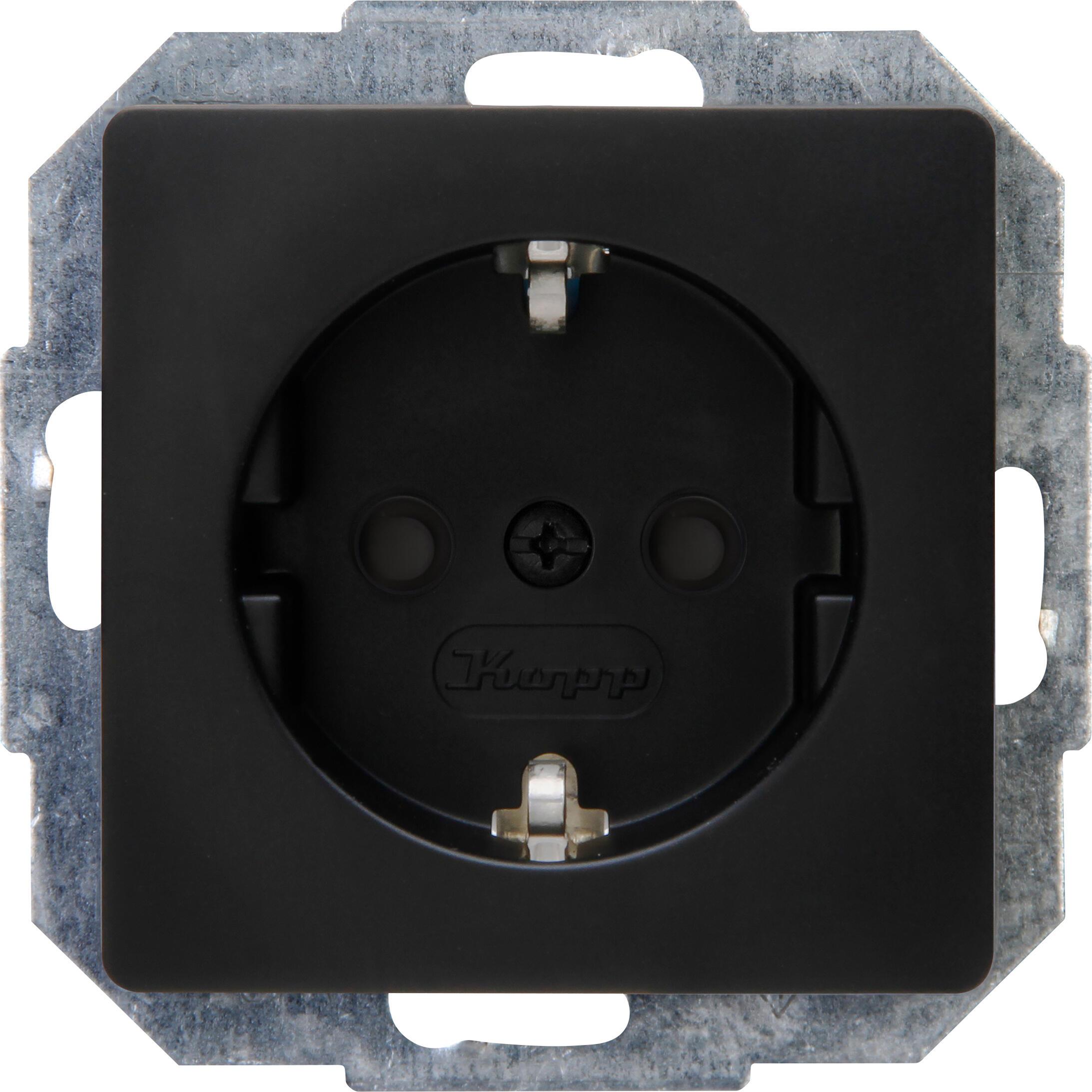 PARIS - earthed socket outlet with shutter, colour: black matt ...