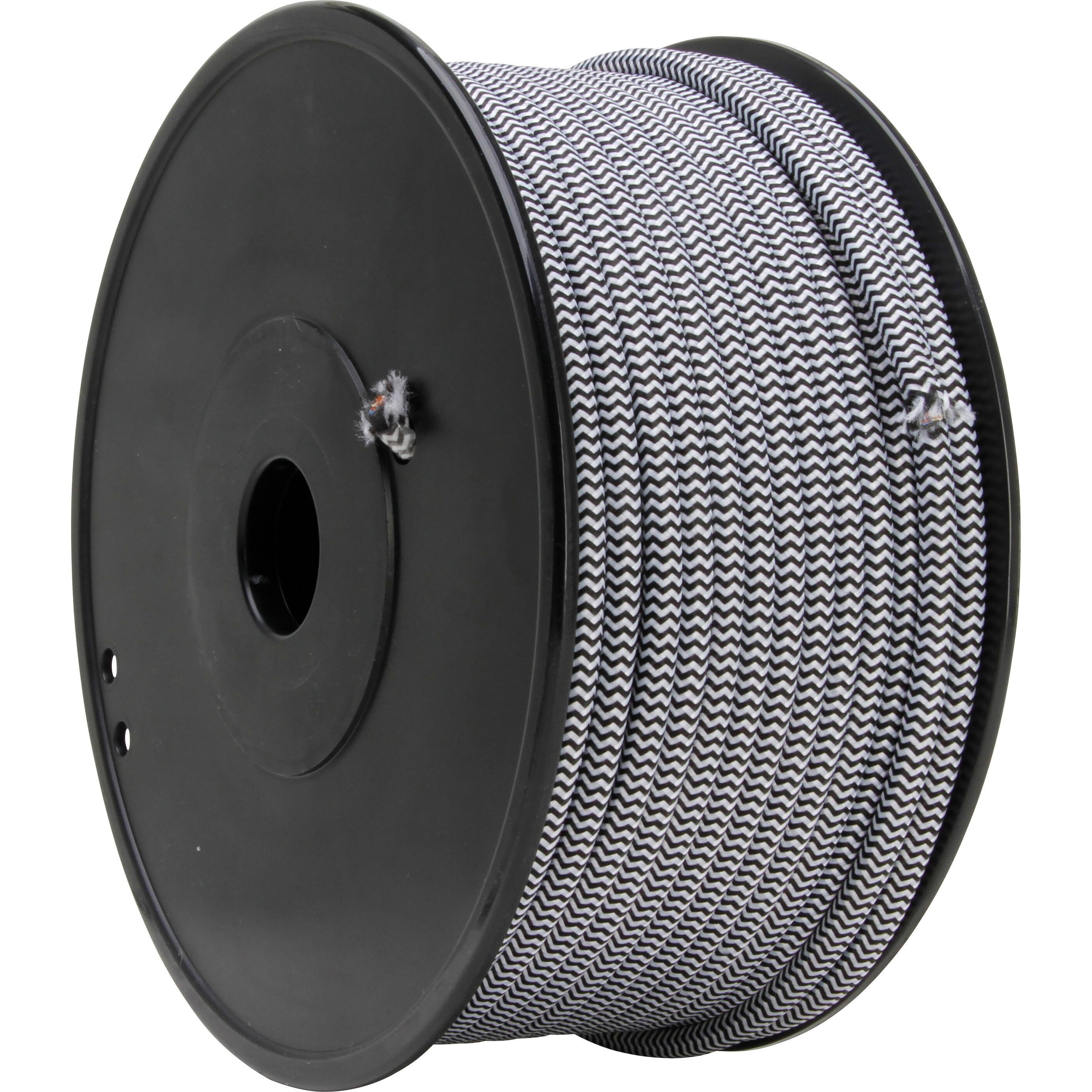 Textilleitung H05V-K 3×0,75mm², 50m-Spule, gestreift, Farbe: schwarz-weiß
