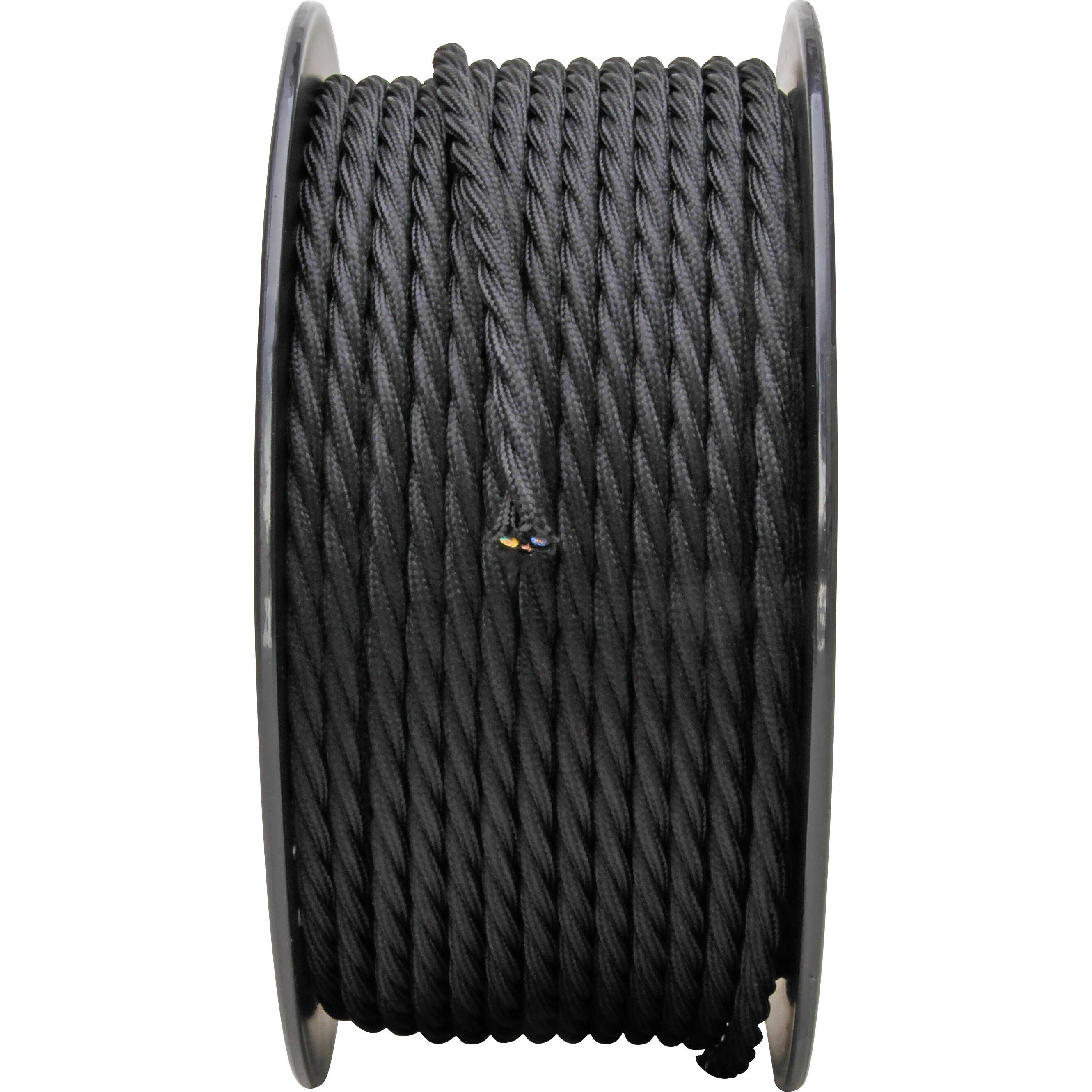 Textilleitung H05V-K 3×0,75mm², 50m-Spule, geflochten, Farbe: schwarz – Bild 3