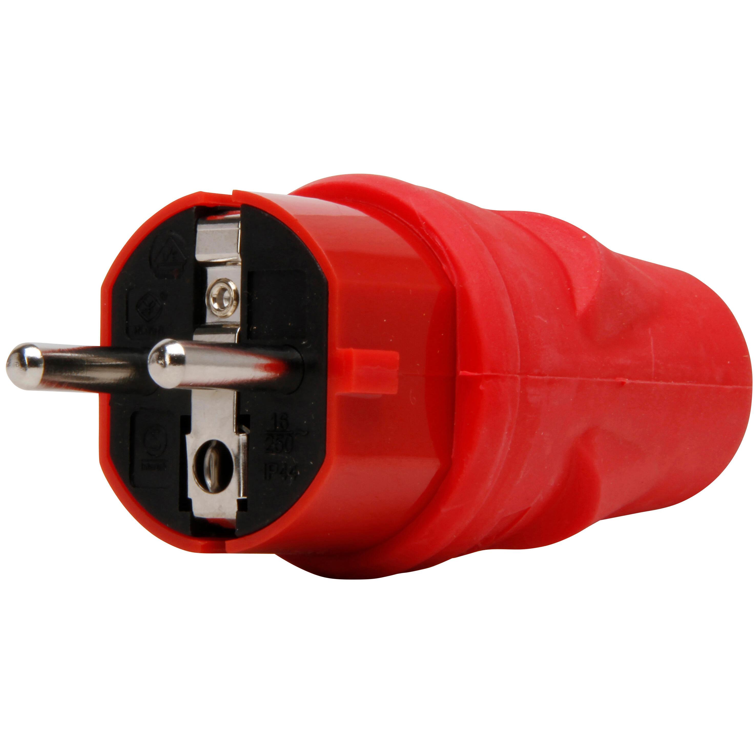 Gummistecker, zentrale Einführung, für Kabelquerschnitt bis 3x1,5mm², 16A, 250V~,Schutzart IP44, Farbe: rot