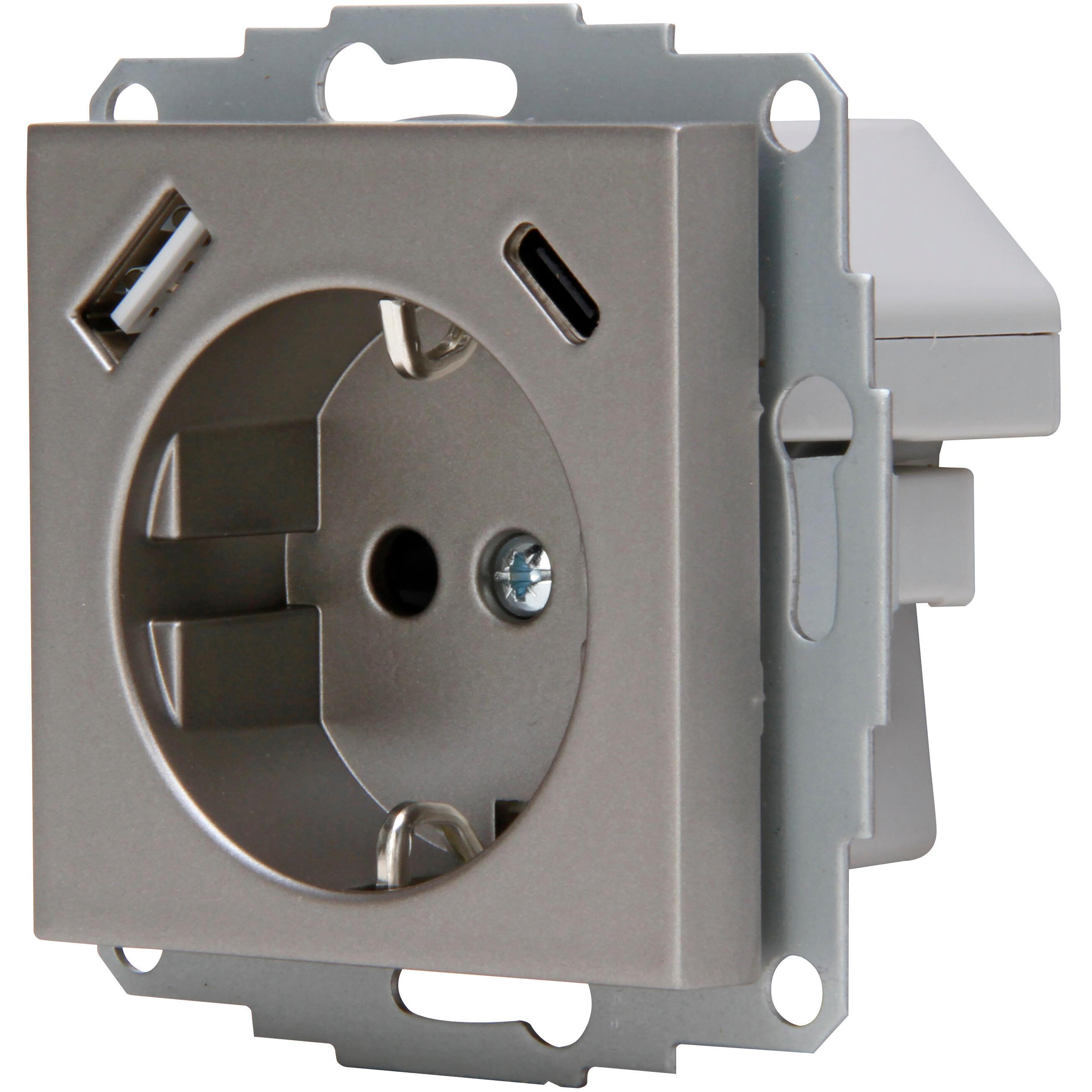 ATHENIS - Flush-mounted socket outlet with earthing contact, USB A/C charging socket, colour: steel - Image 8