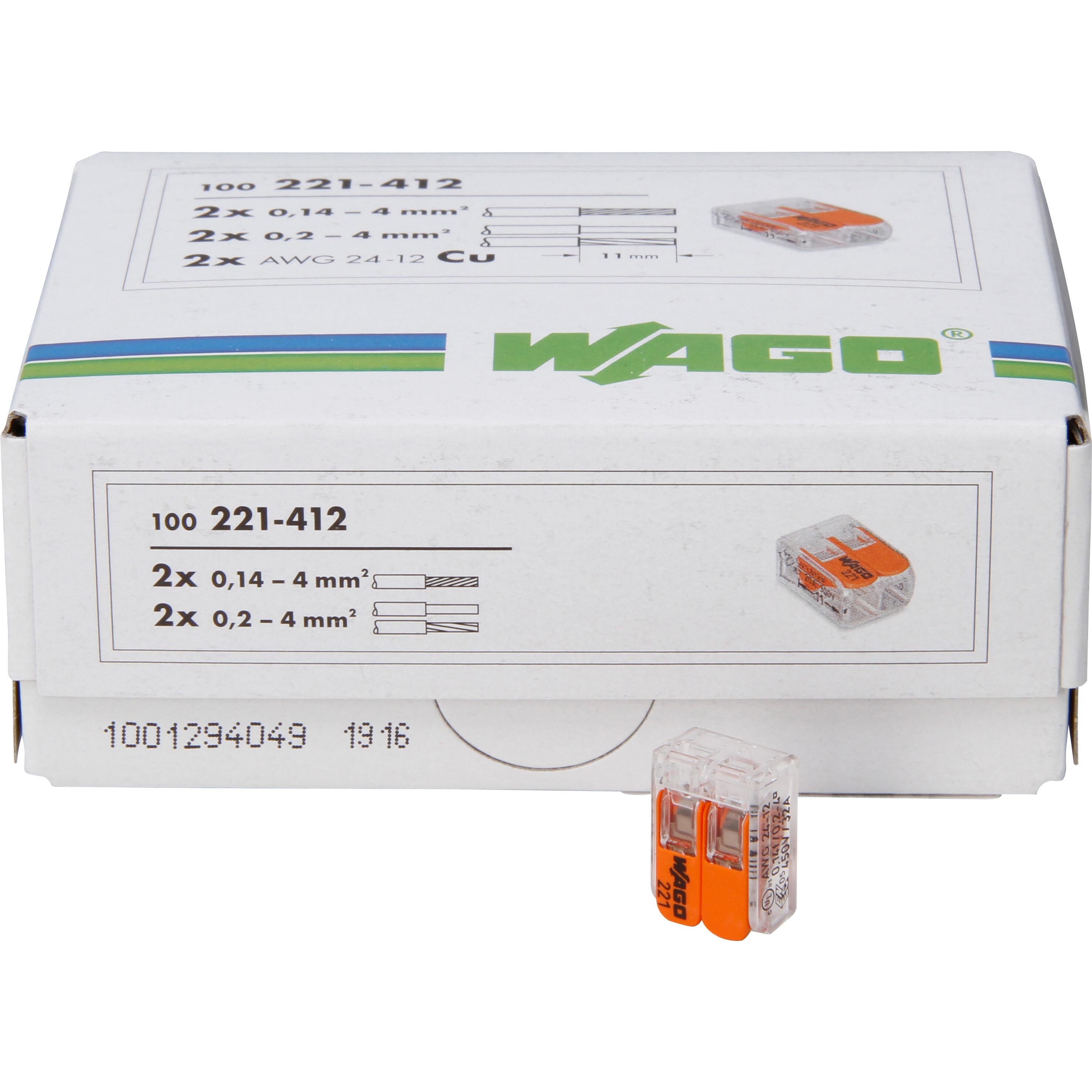 WAGO COMPACT-Verbindungsdosenklemme, mit Hebel, max. 4mm², 2 Leiter, Profi-Pack: 100 Stück