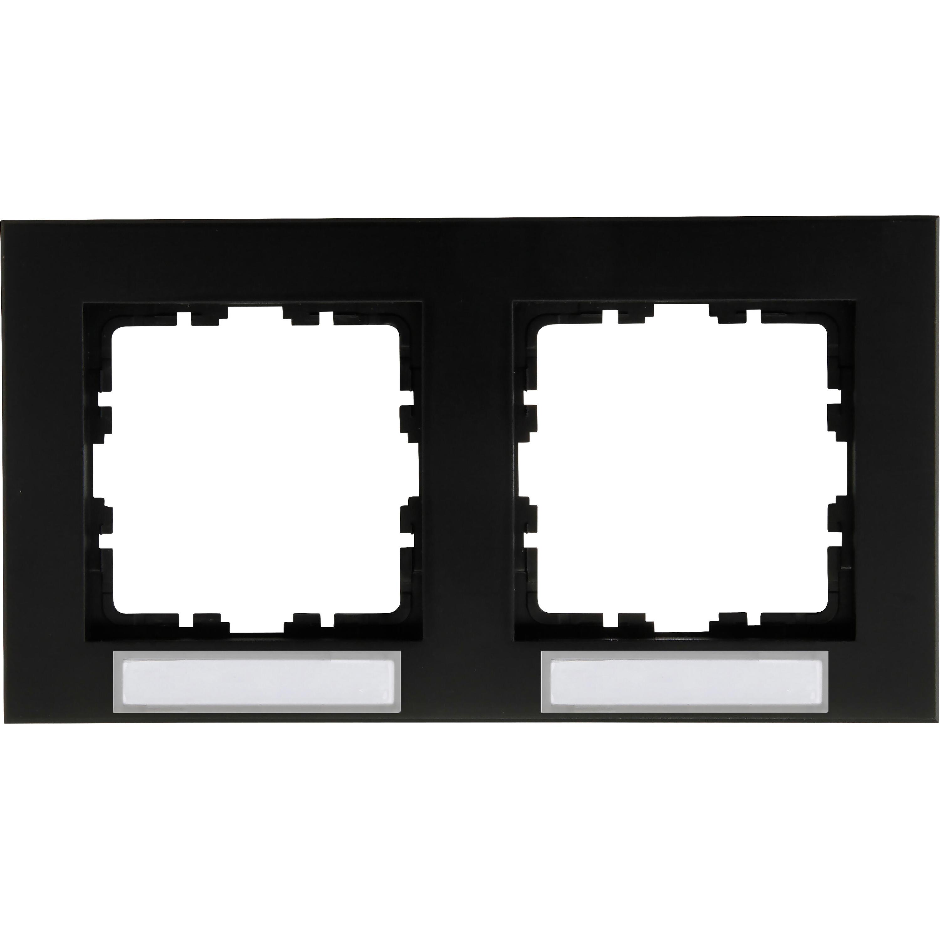 HK07 PURE - Abdeckrahmen, 2-fach, waagrechte Installation, mit Schriftfeld, Farbe: schwarz matt