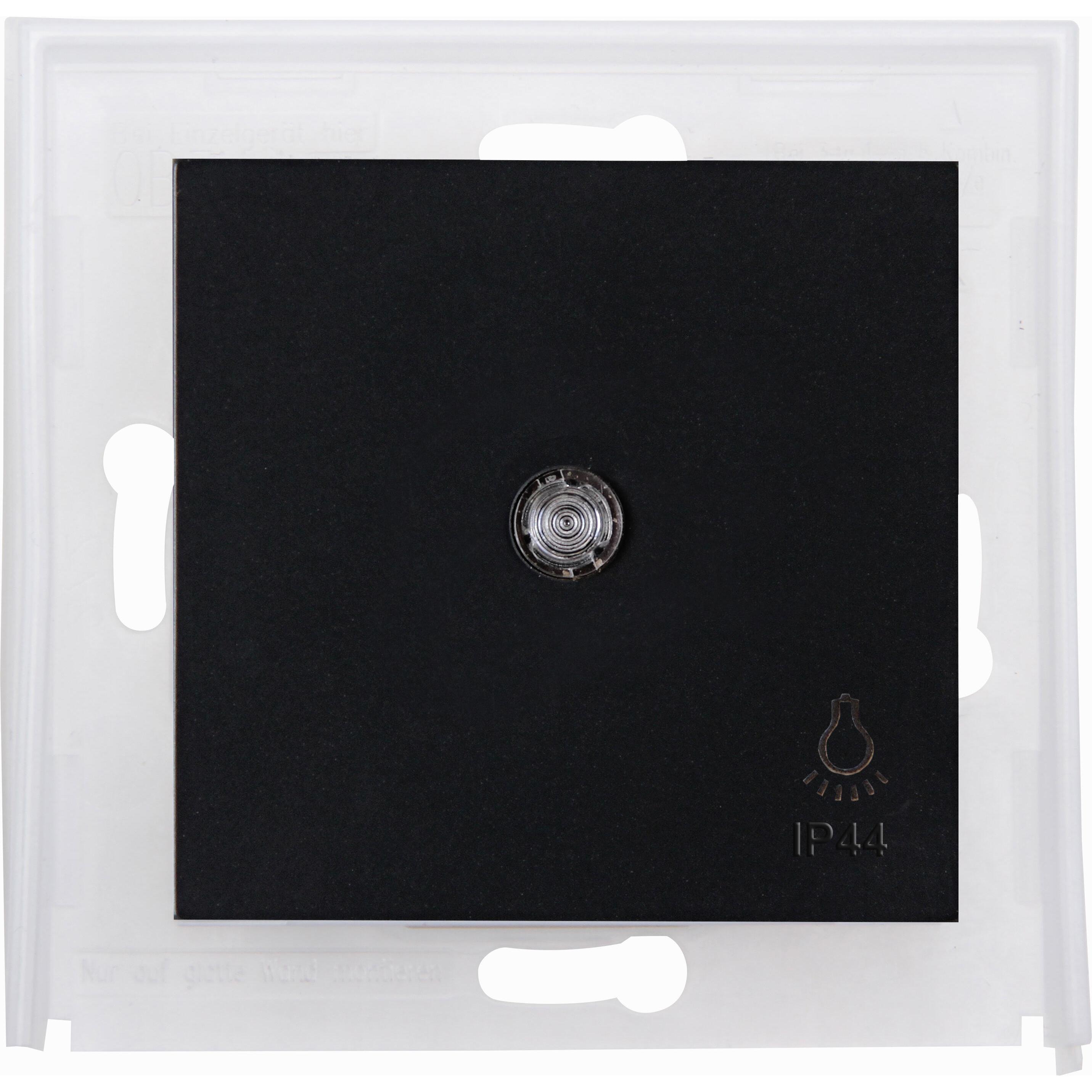 HK07 IP44 - Flächenwippe mit Linse und Symbol "Licht" , Farbe: schwarz matt