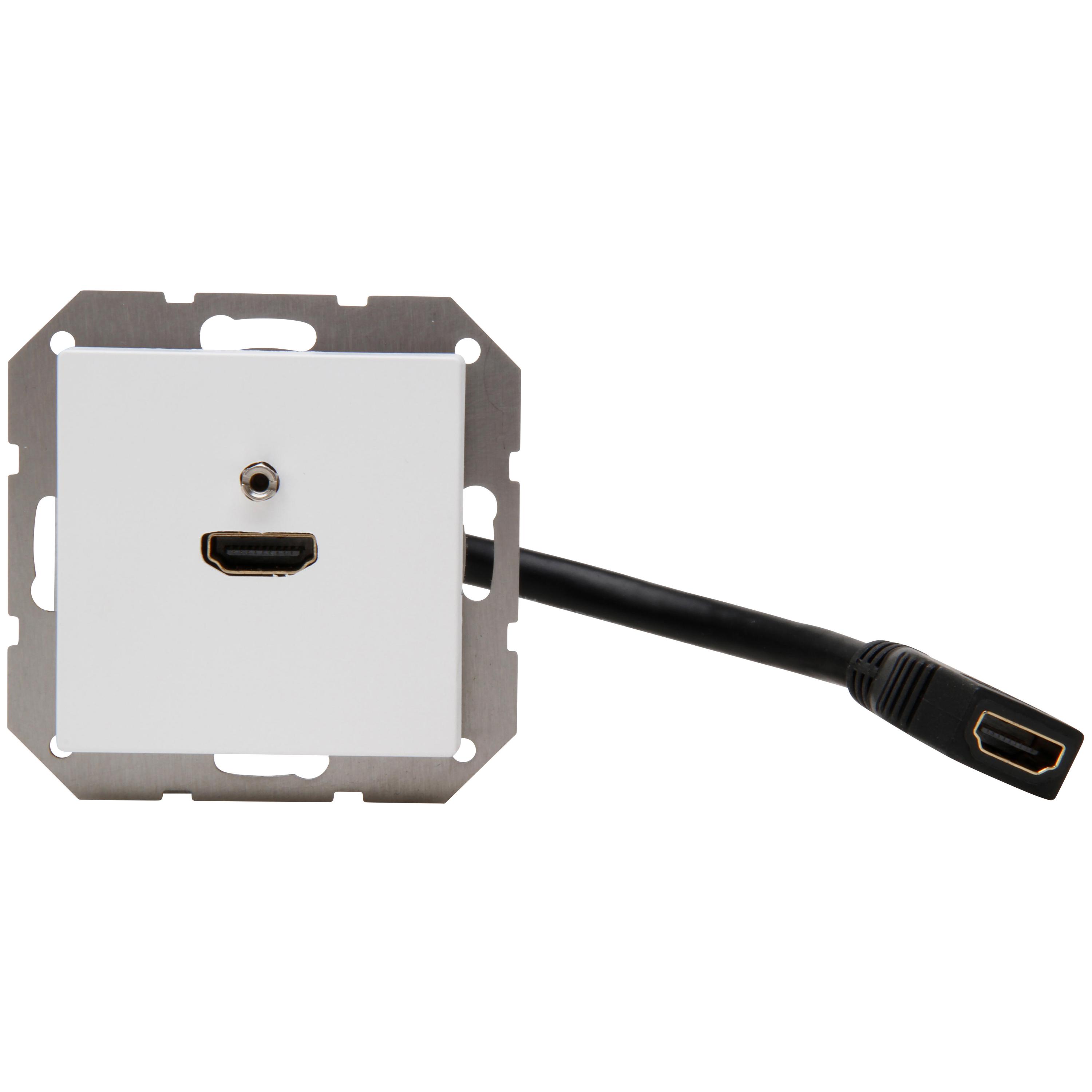 HDMI-Anschlussdose mit Kabelpeitsche 0,2m, Farbe: arktisweiß