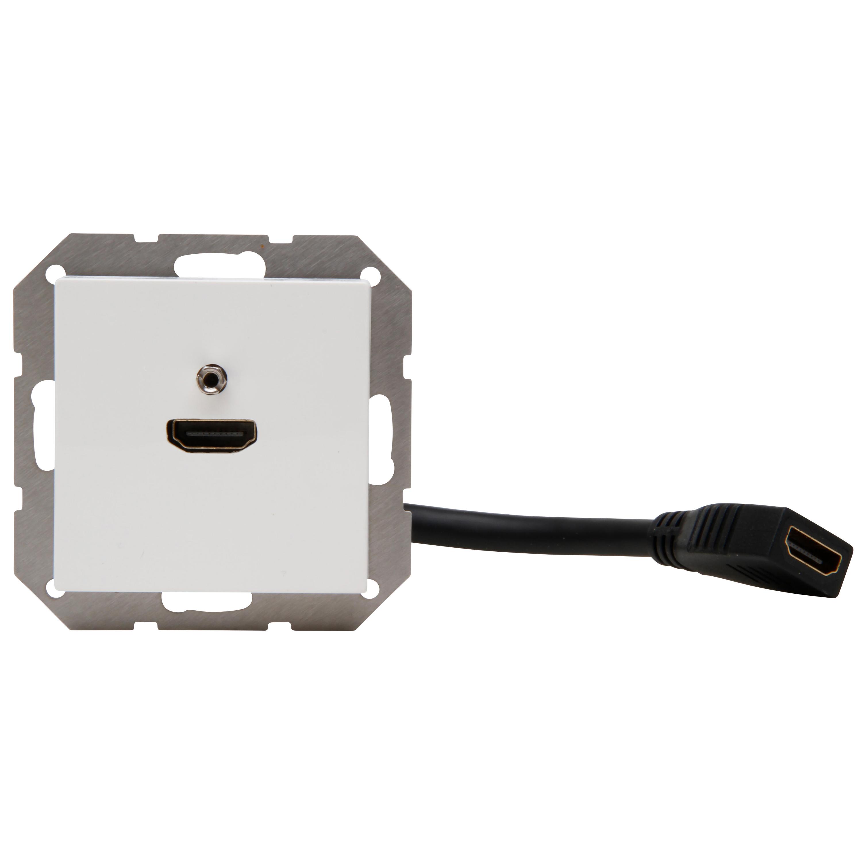 HDMI-Anschlussdose mit Kabelpeitsche 0,2m, Farbe: arktisweiß matt