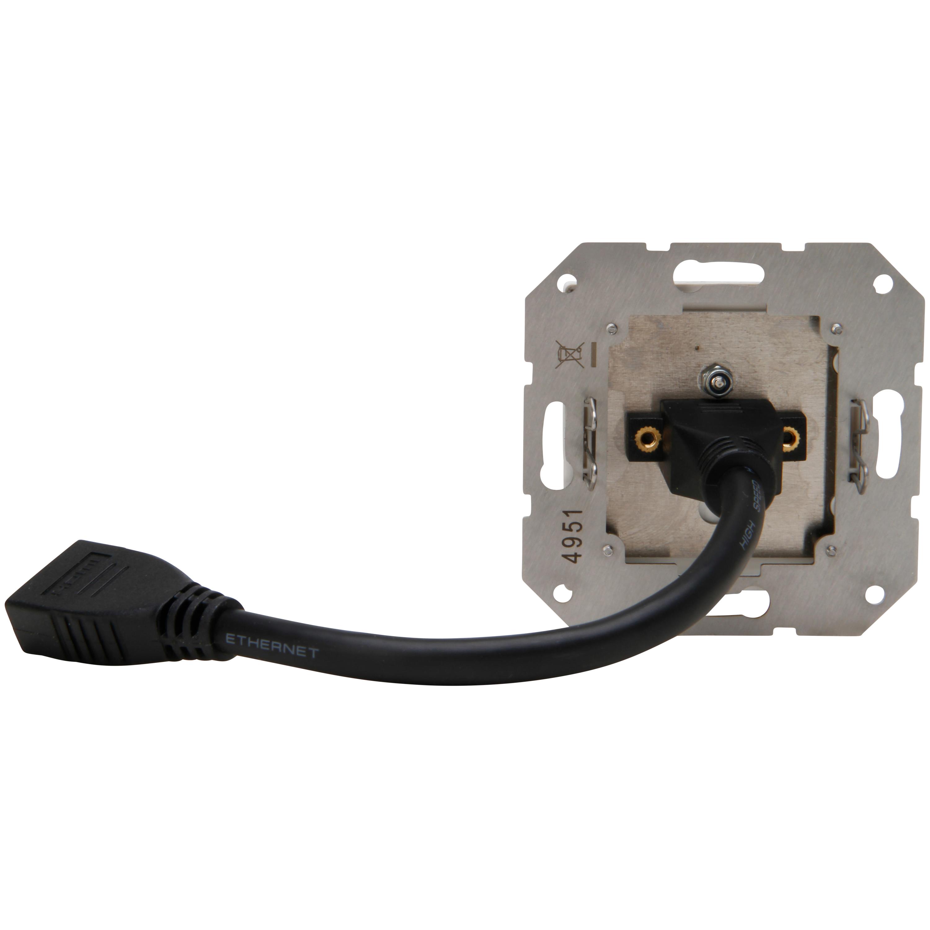 HDMI-Anschlussdose mit Kabelpeitsche 0,2m, Farbe: arktisweiß matt – Bild 3