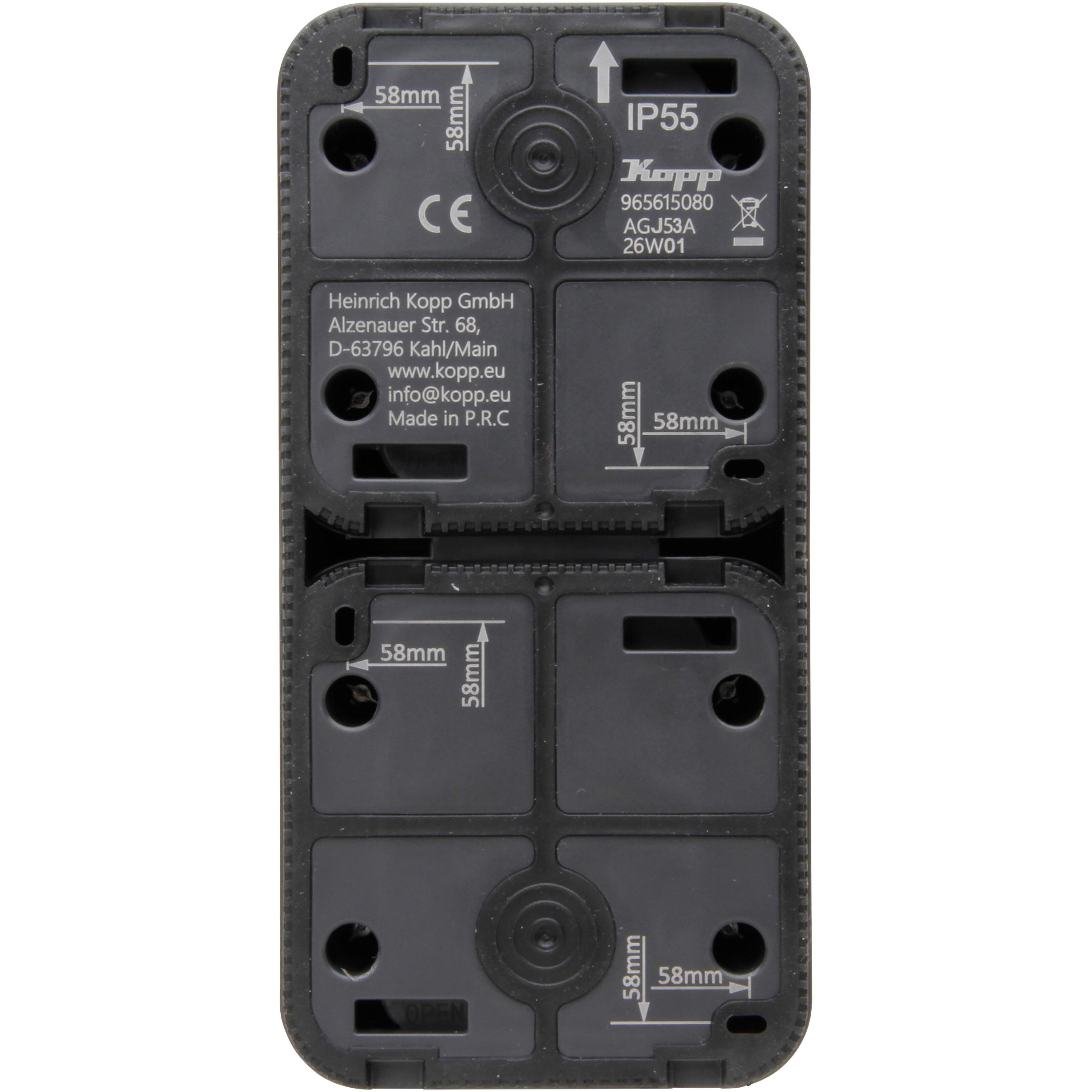 Maris - wandcontactdoos 2V PA deksel IP55 vert. antraciet bedraad - Afbeelding 3