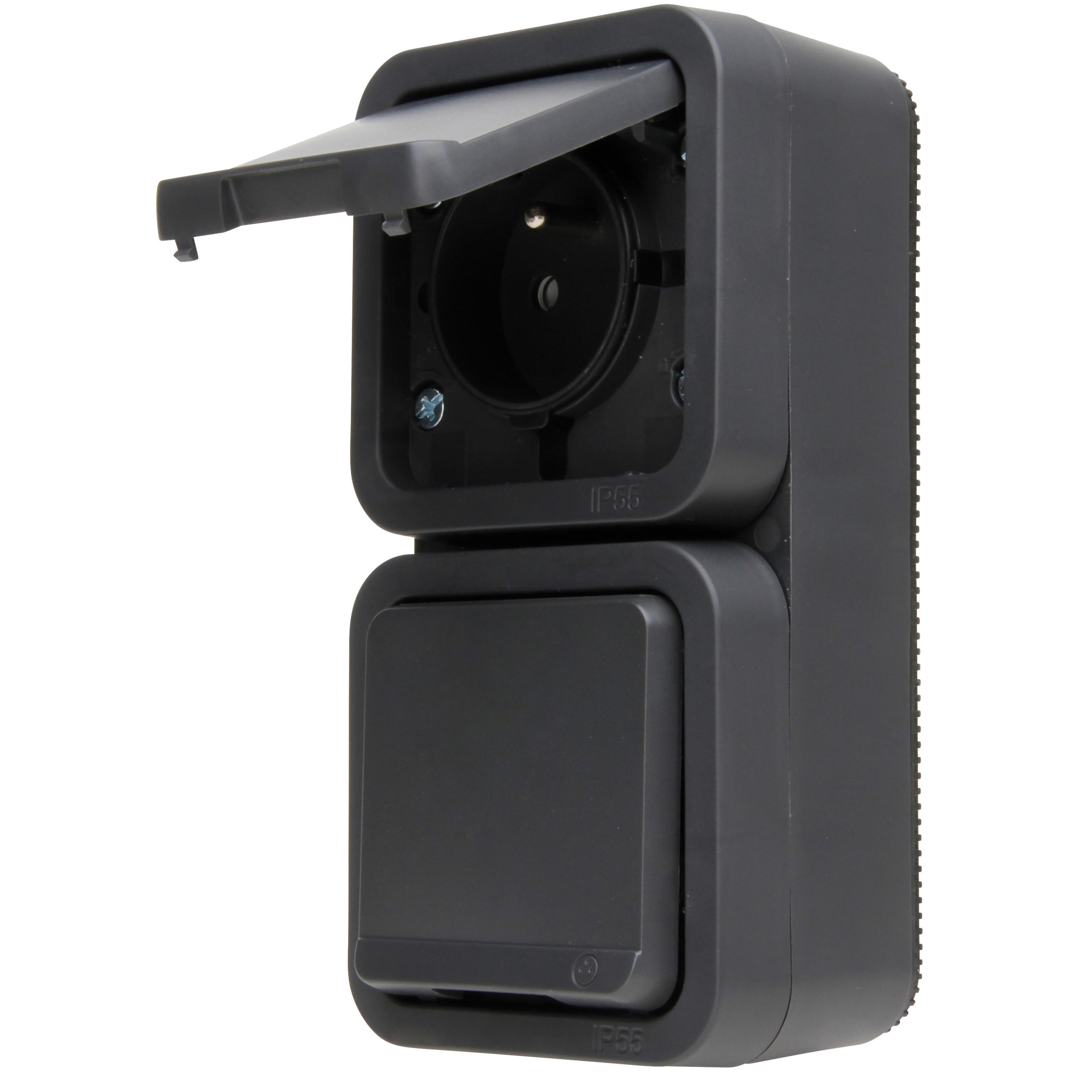 Maris - wandcontactdoos 2V PA deksel IP55 vert. antraciet bedraad - Afbeelding 8