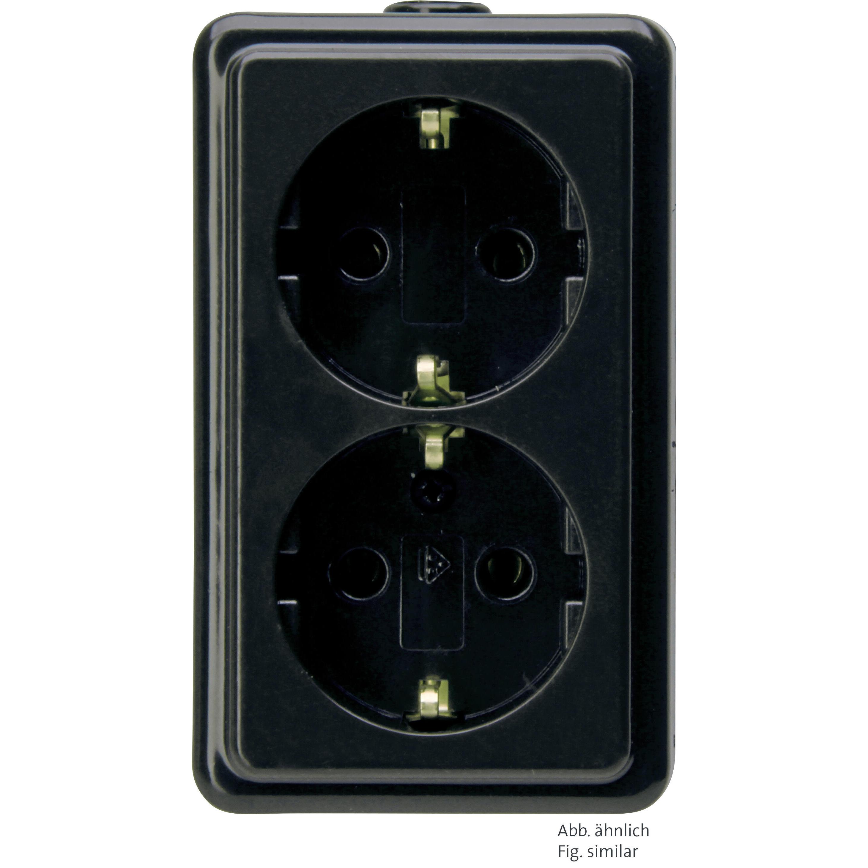 2-way multiple socket outlet, reconnect able, without cable, colour: black