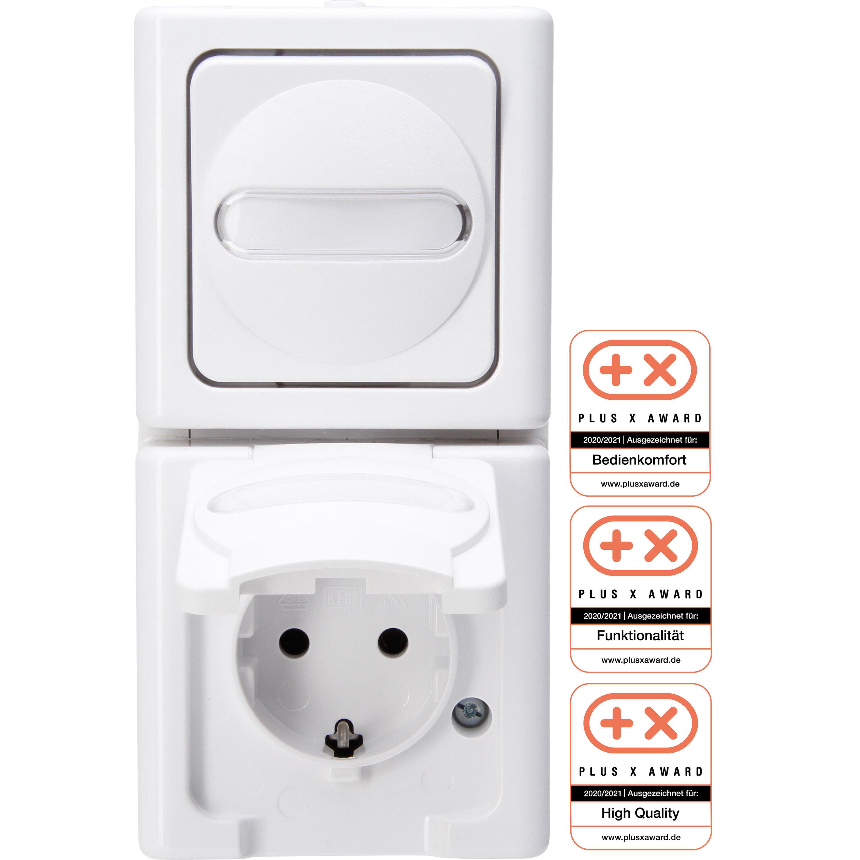 BLUE ELECTRIC - universal switch (off and change over)-socket outlet combination, colour: artic white