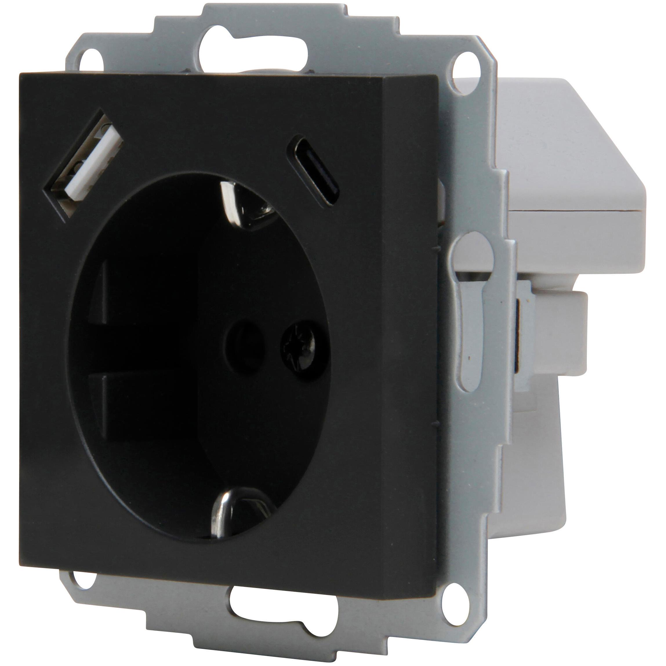 ATHENIS - flush-mounted socket outlet with earthing contact, USB A/C charging socket, colour: anthracite - Image 8