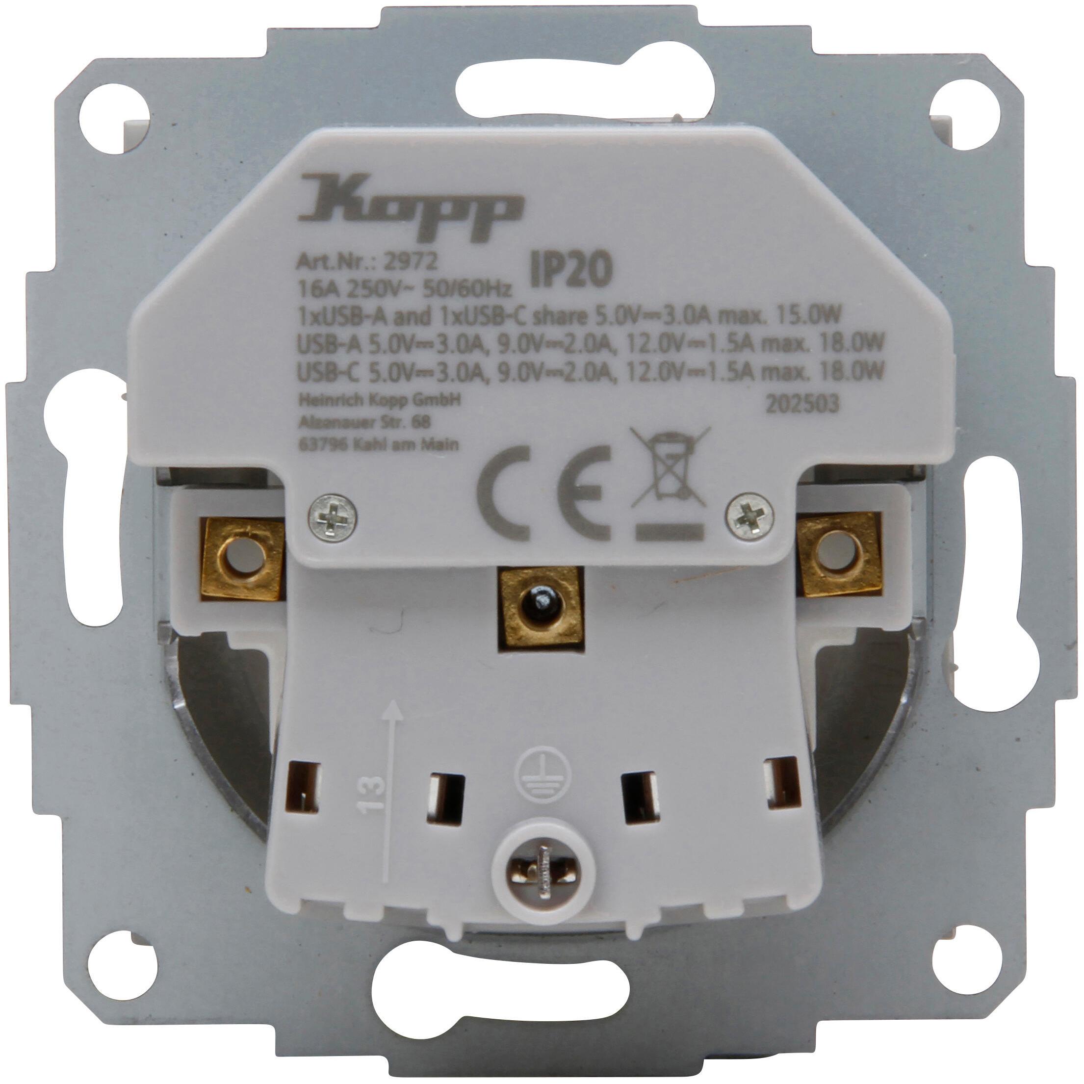 ATHENIS - flush-mounted socket outlet with earthing contact, USB A/C charging socket, colour: pure white - Image 3