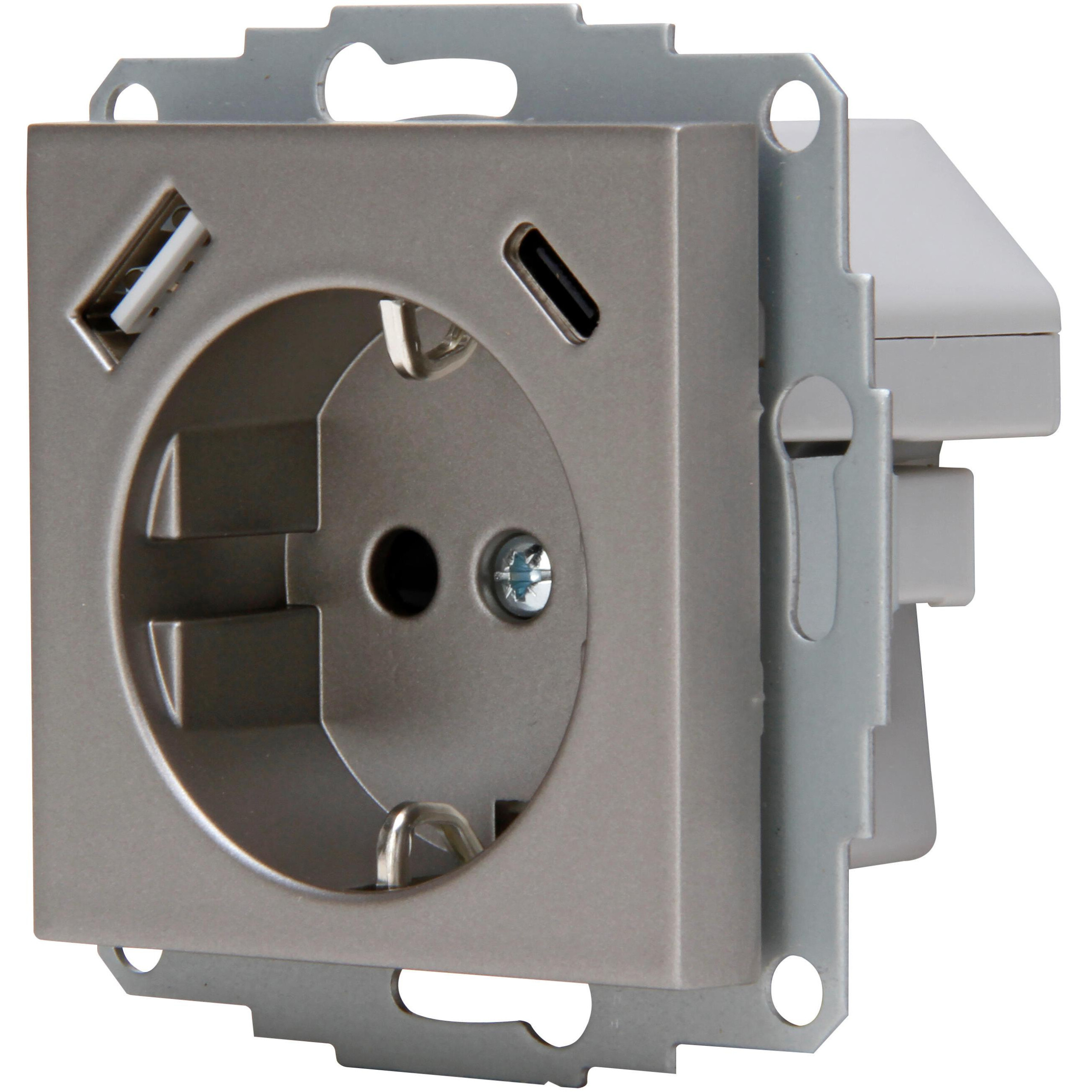 ATHENIS - Flush-mounted socket outlet with earthing contact, USB A/C charging socket, colour: steel - Image 8