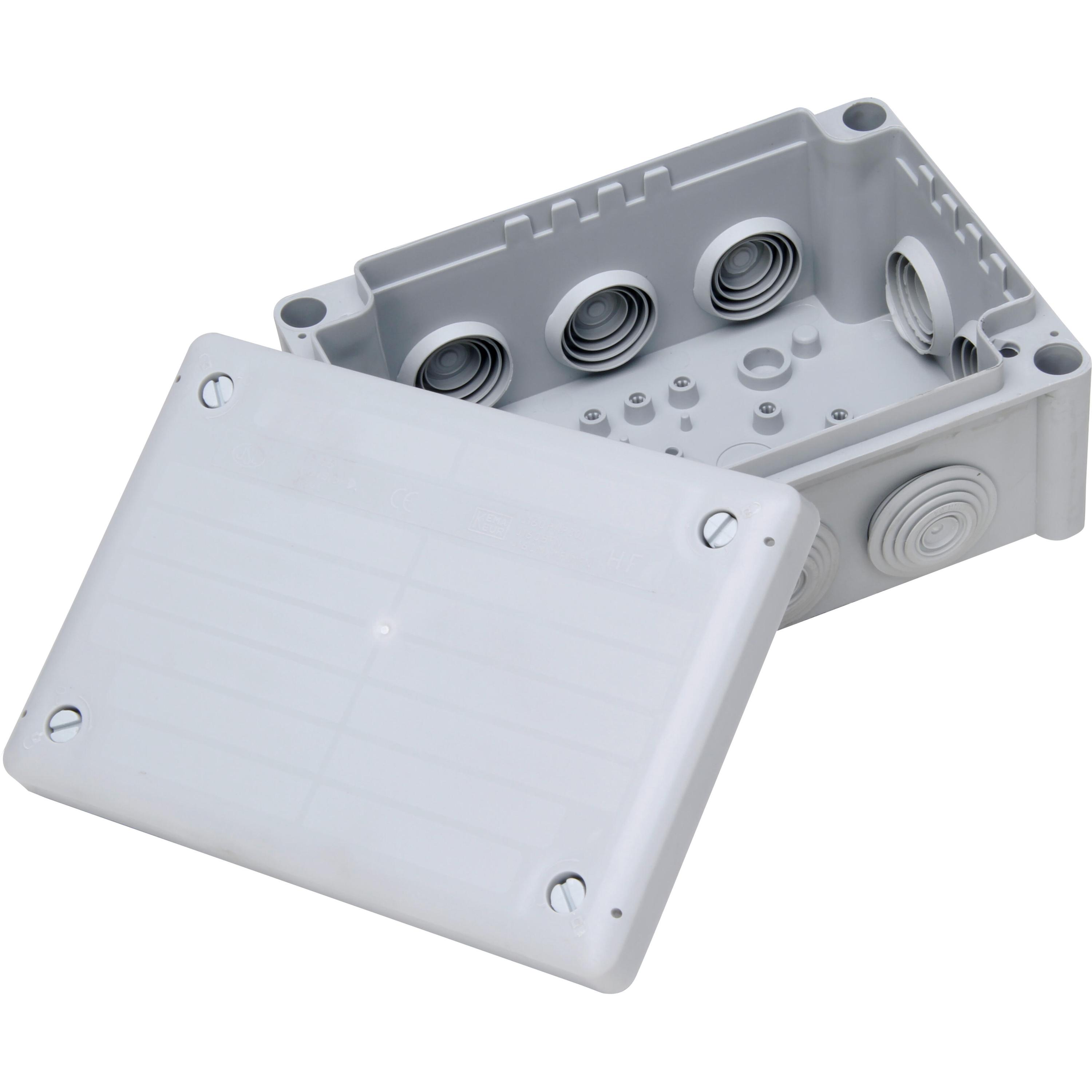 Junction box, surface mounted, for humid areas, 152x202x85mm, IP66, colour: grey