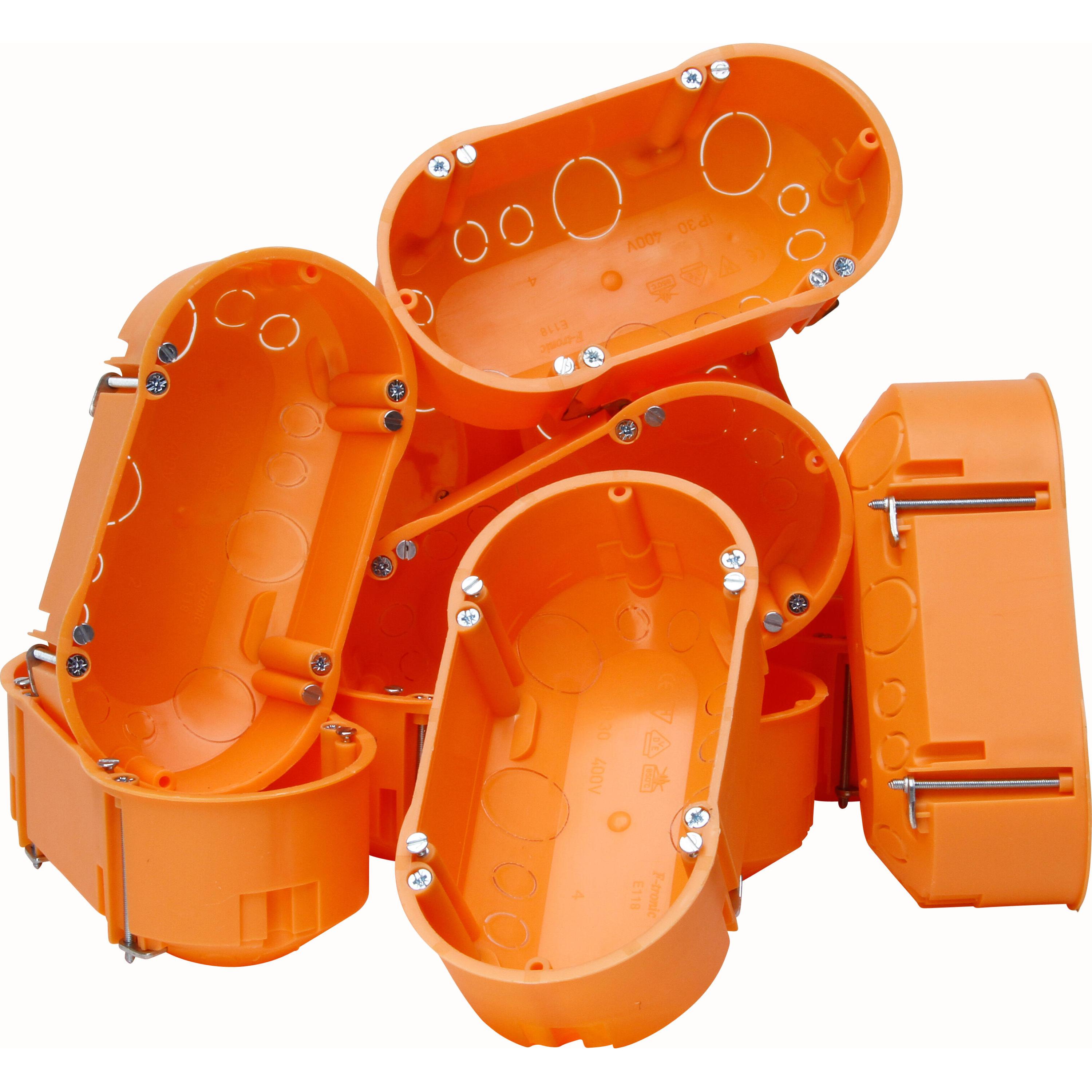 Profi-pack: 10 pcs., Cavity wall switch box 2-fold, insulating material, distance of screws: 60mm, depth: 47mm, colour: orange