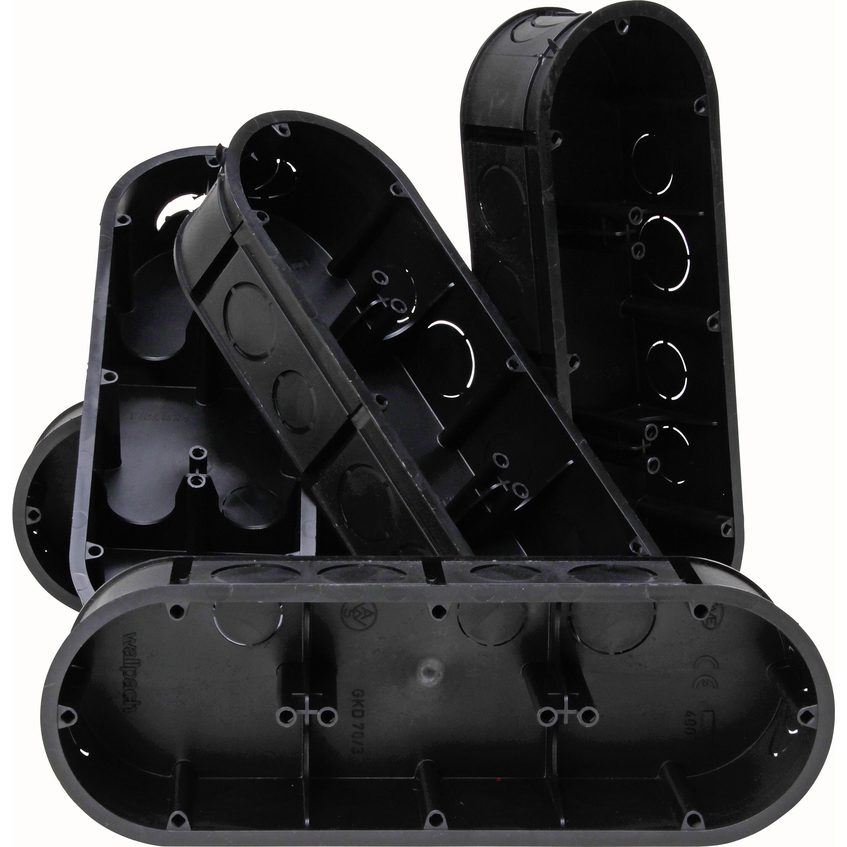 Switch box 3-way, flush mounted, 212x70x41mm, black, IP20, profi-pack: 5 pcs.