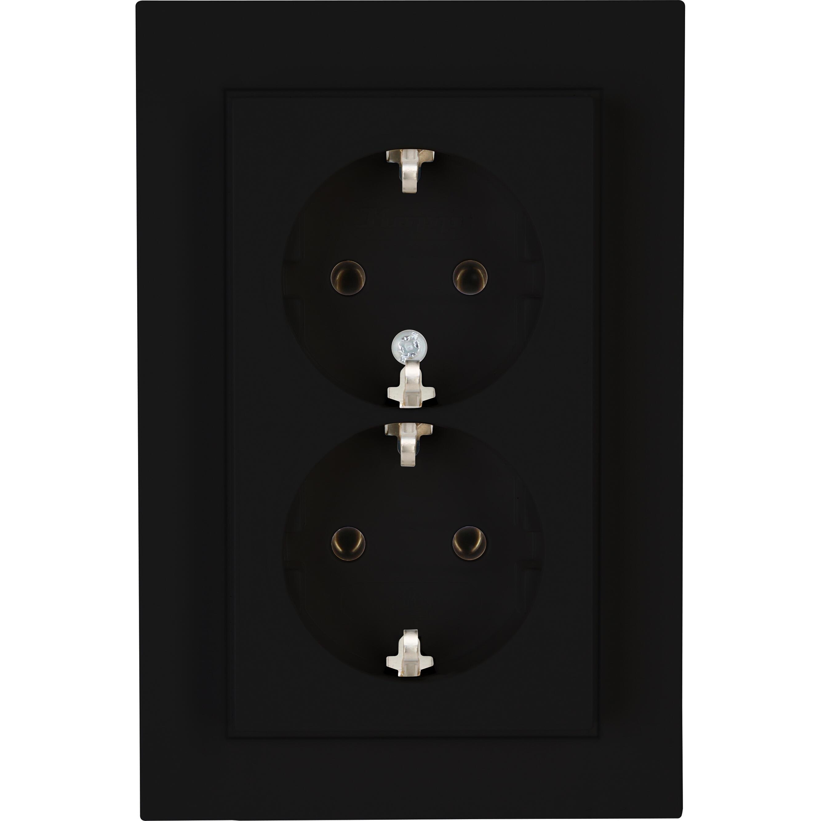 HK07 - double earthed socket outlet without shutter, for the installation in a single switch box Ø60mm, colour: black matt