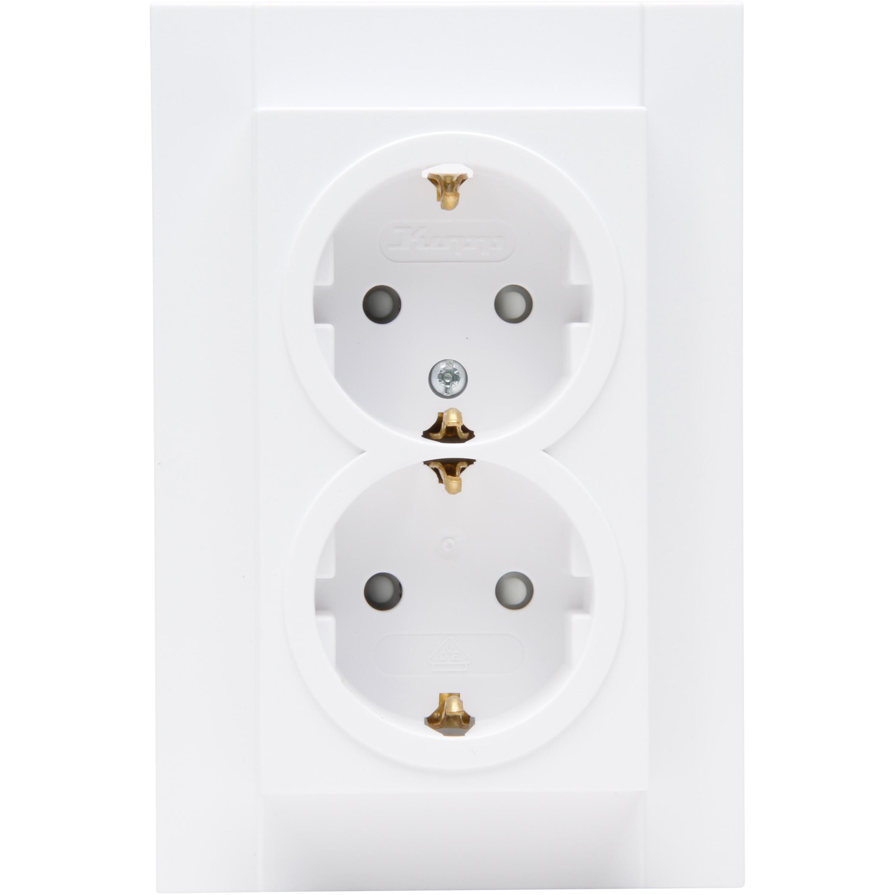 Double earthed socket outlet, with shutter, for the installation in a single switch box Ø60mm, colour: arctic white matt