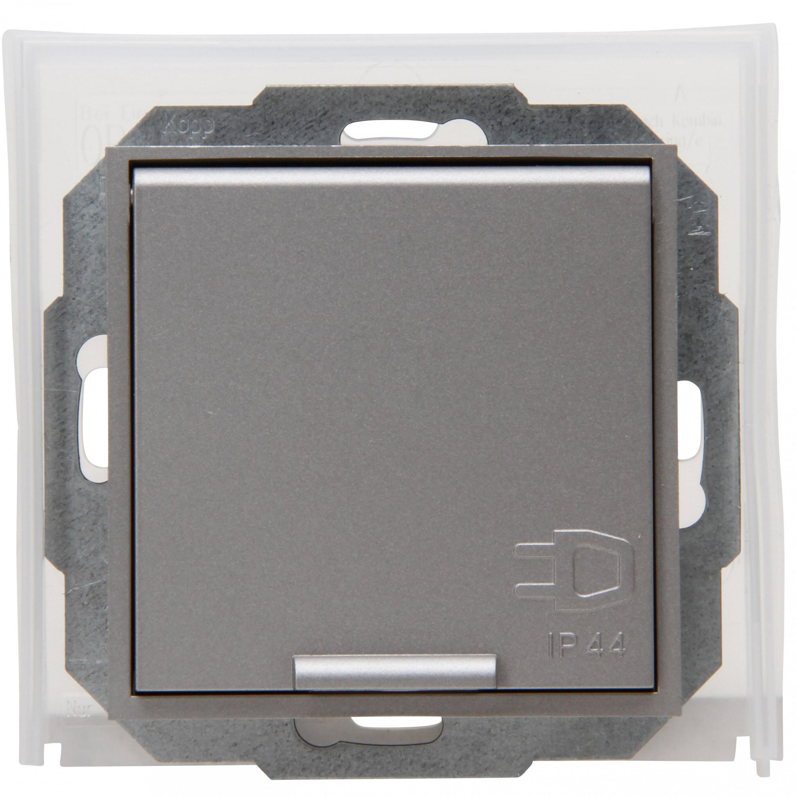 ATHENIS - Earthed socket outlet with hanged lid and shutter, protection class IP44, colour: steel