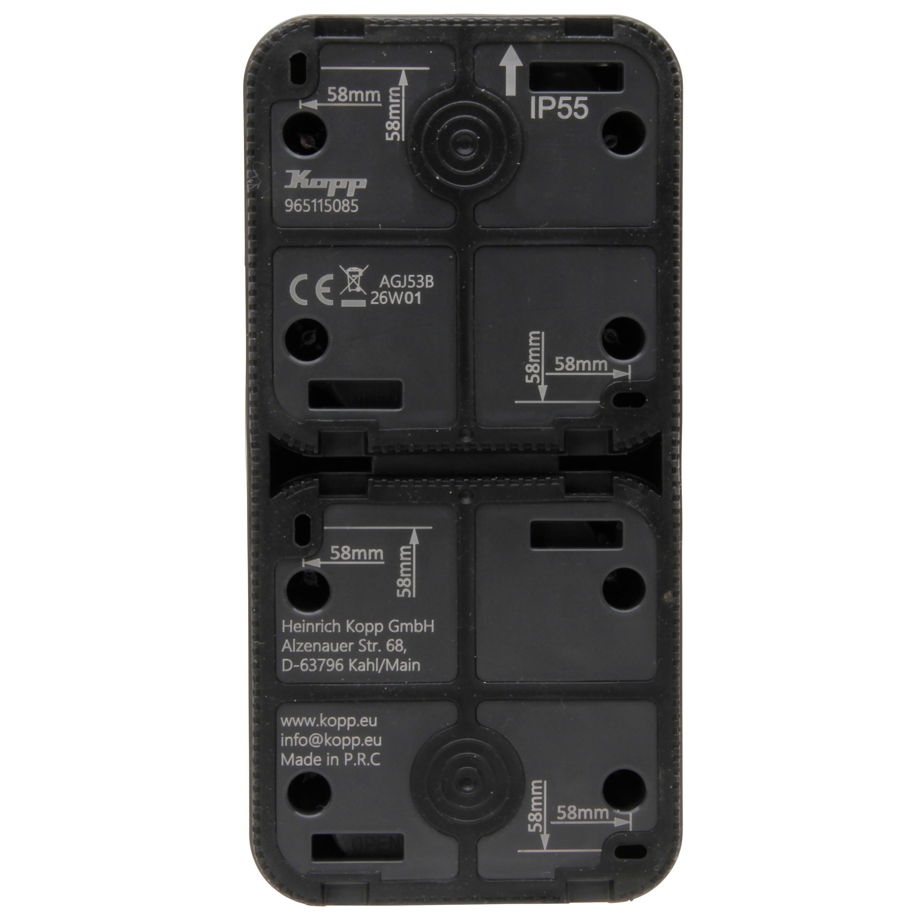 MARIS - surface-mounted damp-proof socket outlet, 2-gang, with hingedcover and increased touch protection, pre-wired, vertical, colour: anthracite - Image 3
