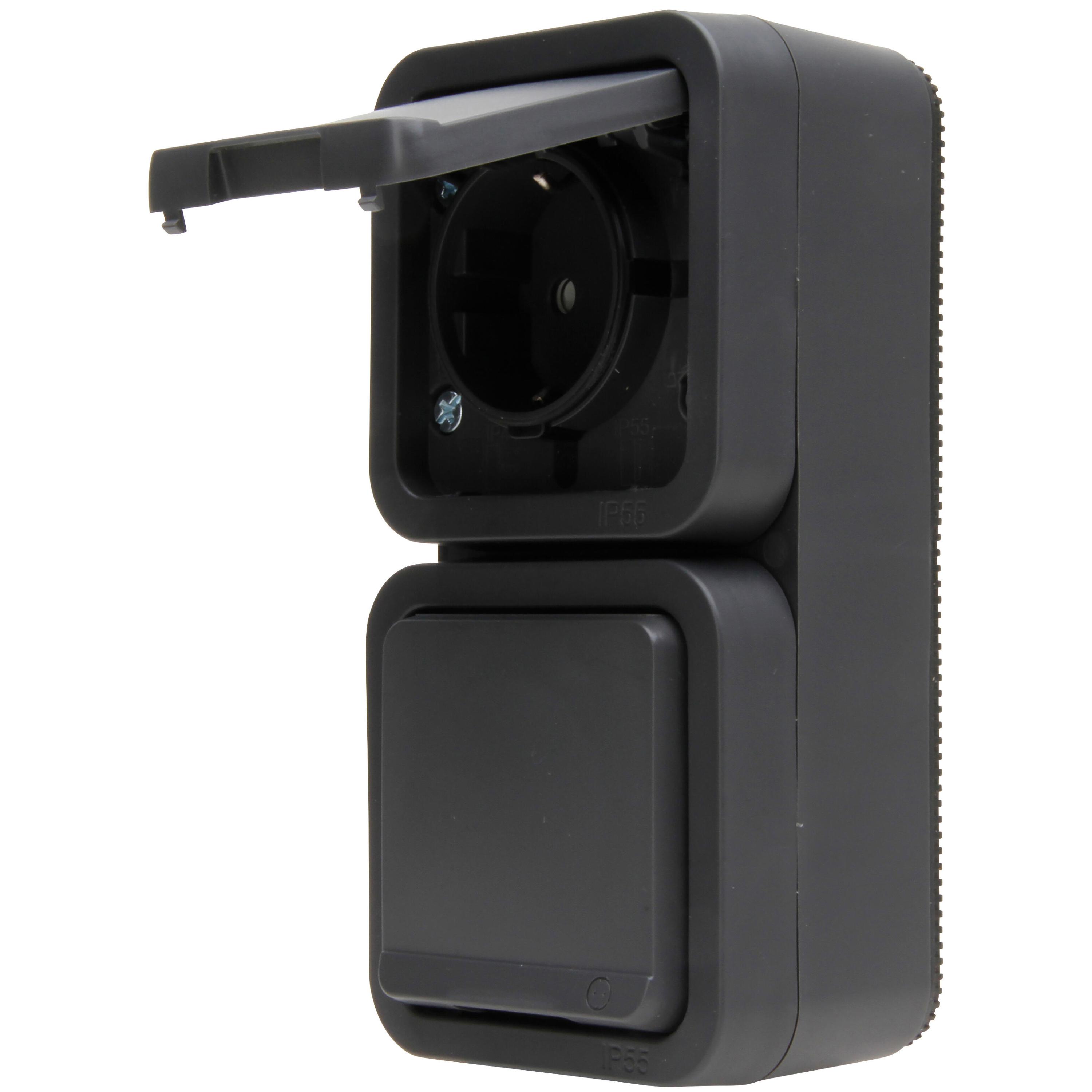 MARIS - surface-mounted damp-proof socket outlet, 2-gang, with hingedcover and increased touch protection, pre-wired, vertical, colour: anthracite - Image 8