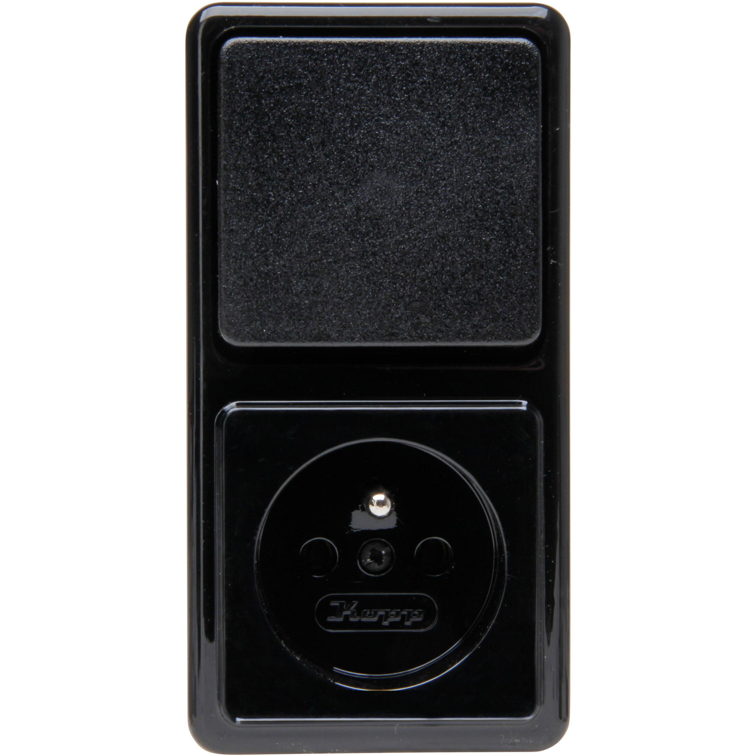 STANDARD - Center protective contact socket and A/W switch combination, with increased touch protection, colour: black