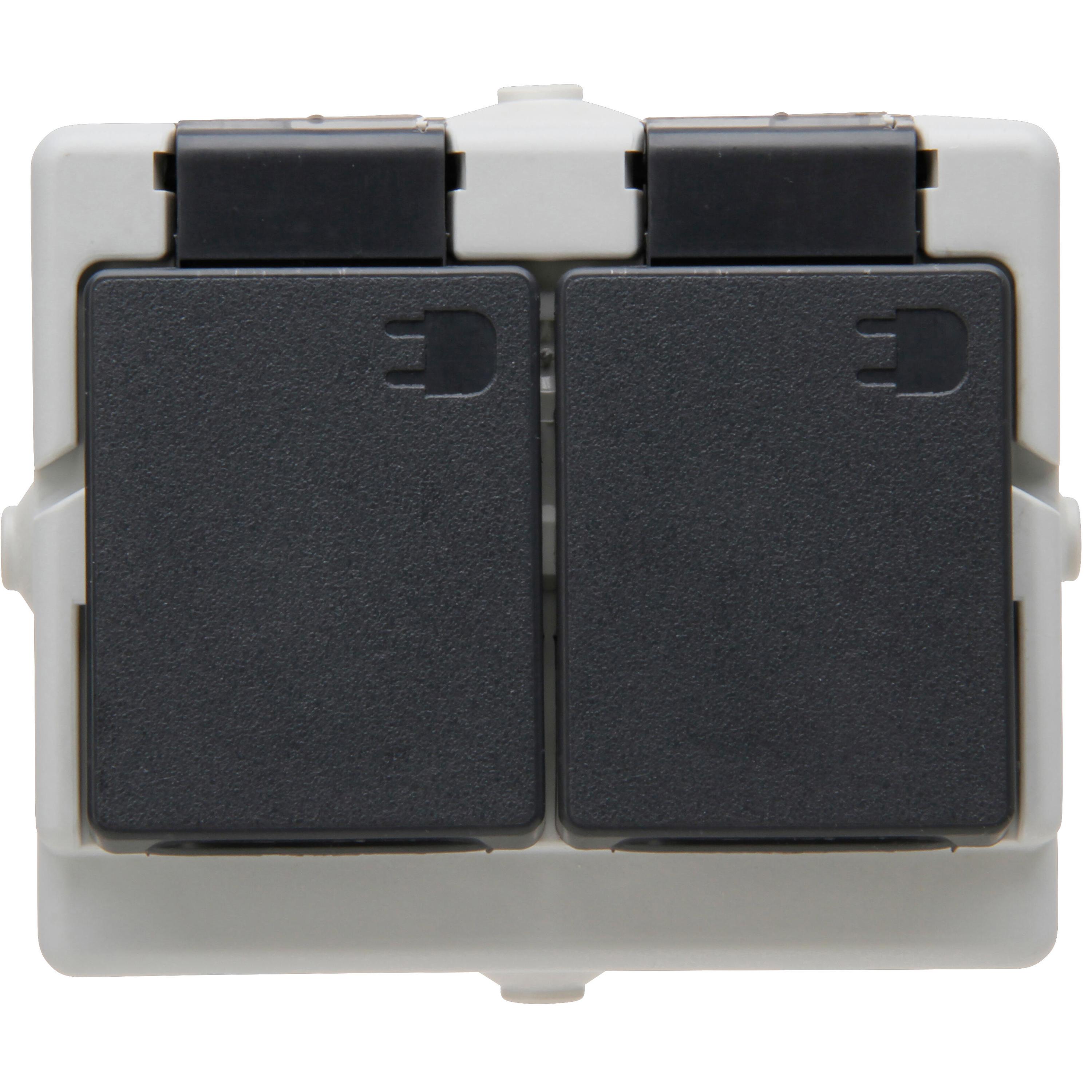 STANDARD - earthed socket outlet, 2-fold, with hinged lid, surface mounted, horizontal, colour: light grey - Afbeelding 2