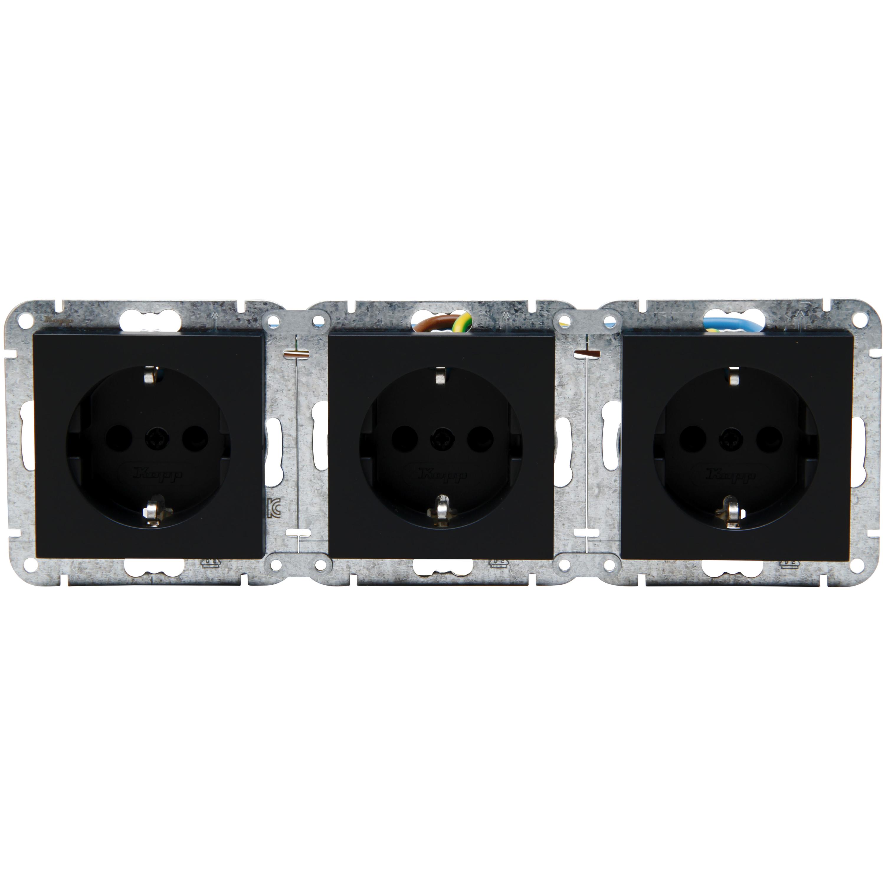 HK07 - KombiQuick, 3x wandcontactdoos 1V RA SH, mat-zwart - Afbeelding 2