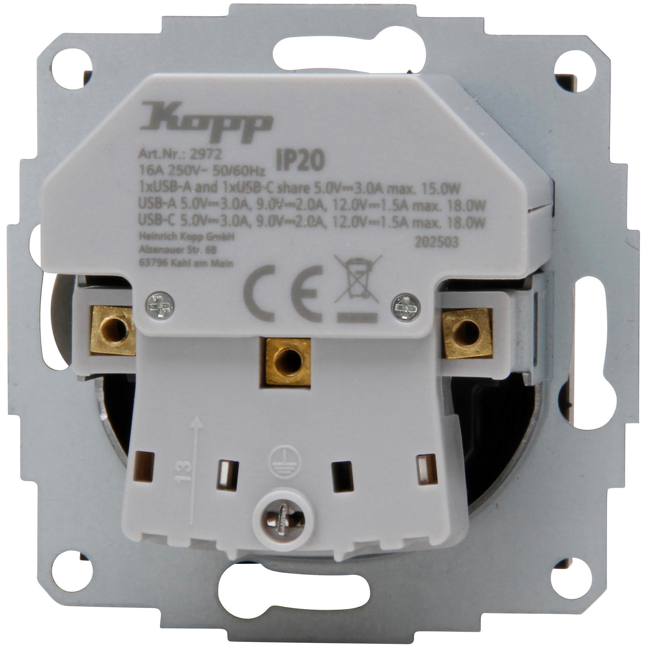 ATHENIS - Inbouwcontactdoos met aardingscontact, USB A/C-laadcontactdoos, kleur: antraciet - Afbeelding 3