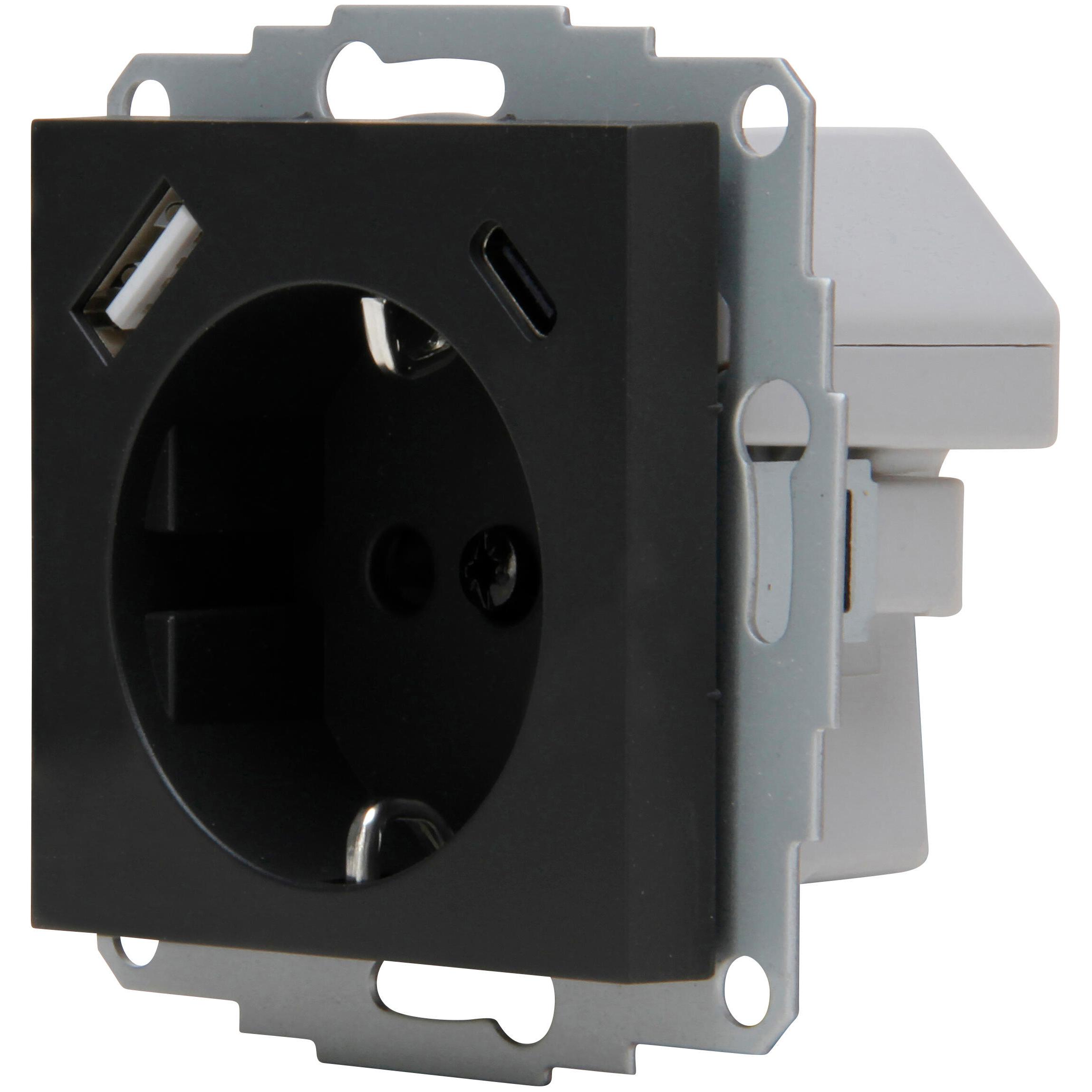 ATHENIS - Inbouwcontactdoos met aardingscontact, USB A/C-laadcontactdoos, kleur: antraciet - Afbeelding 8