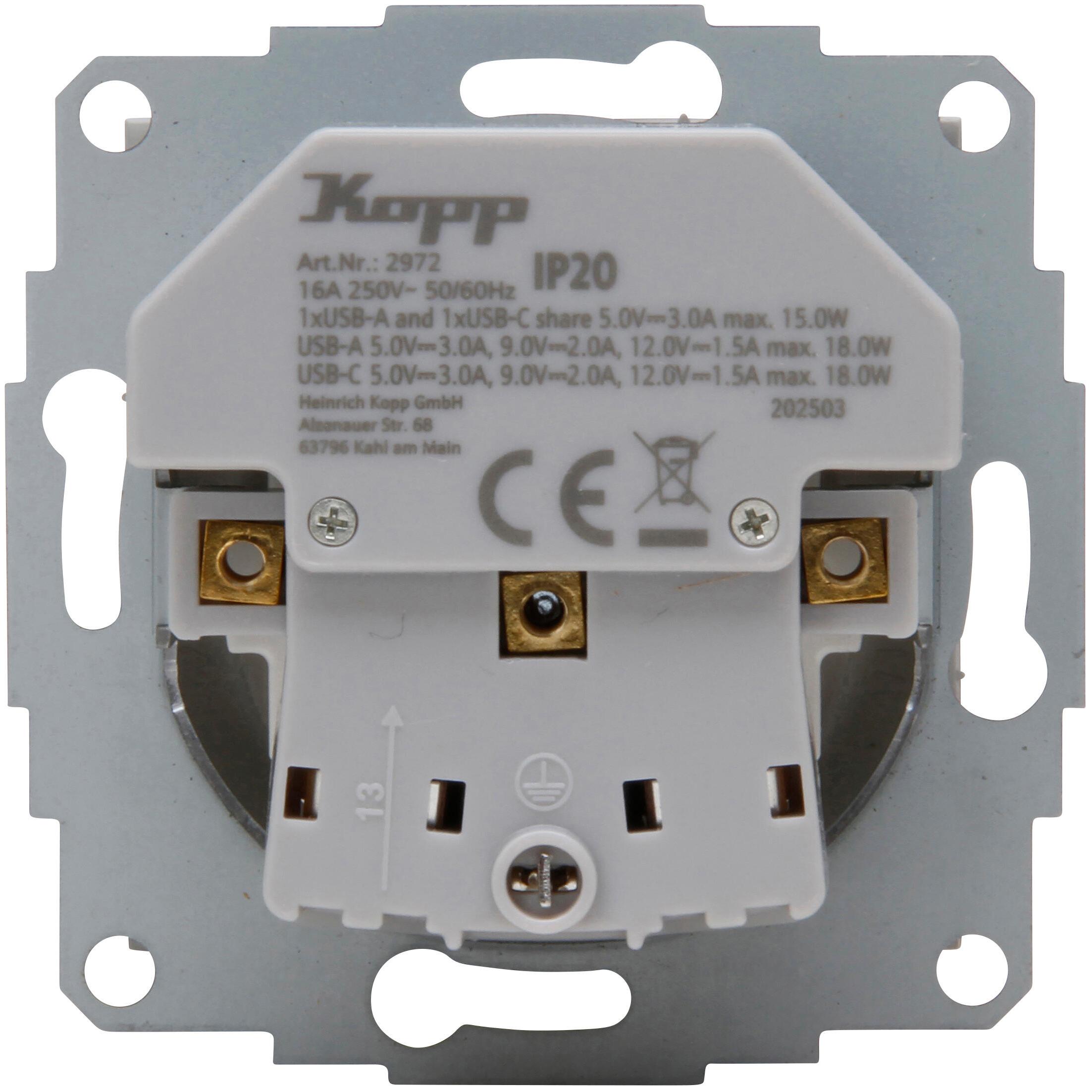 ATHENIS - Inbouwcontactdoos met aardingscontact, USB A/C-laadcontactdoos, kleur: staal - Afbeelding 3